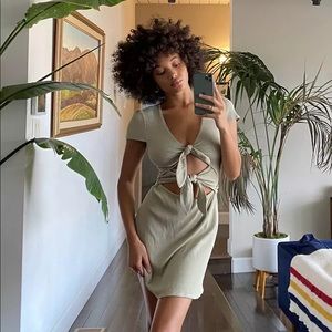 Eggie Sage Green Tie Front Dress Urban Outfitters